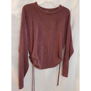 Zara Long Sleeve Sweater Size L Mauve Ribbed Drawstring Sides